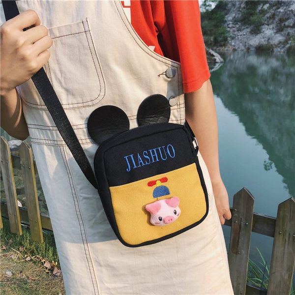 

2019 новый стиль милый прелестный girl's холст square sling сумка женские мультфильм знак студенты мягкая девушка сумки на ремне