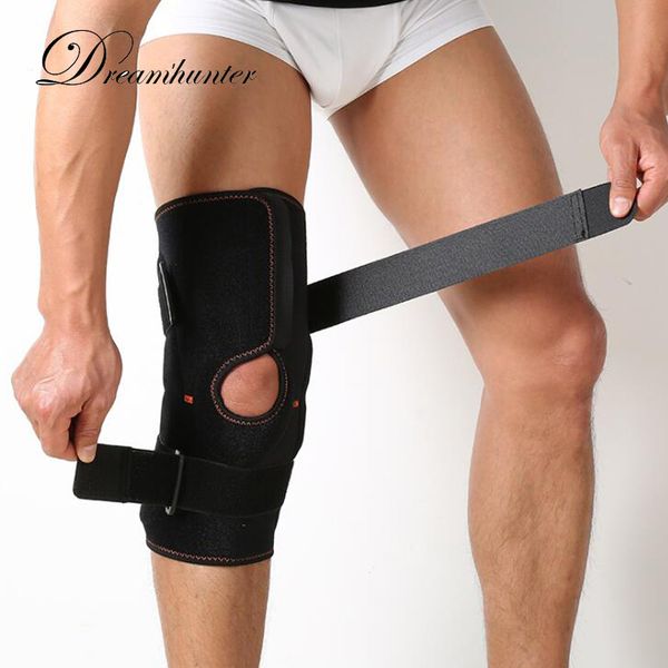 

professional sports knee brace support stabilizer with inner flexible hinge knee pad patella guard breathable protector strap, Black;gray