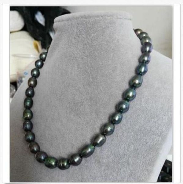 

stunning12-13mm tahitian black green baroque pearl necklace 18inch 14k, Silver