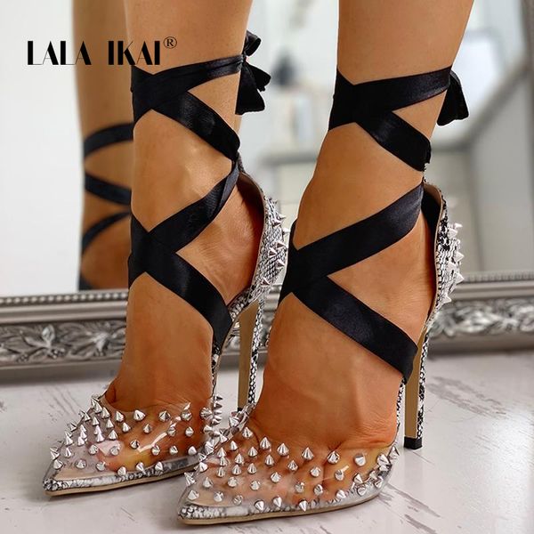 

lala ikai rhinestone women pumps lace-up wedding shoes spring summer high heels party shoes chaussures femme xwc3941-4, Black