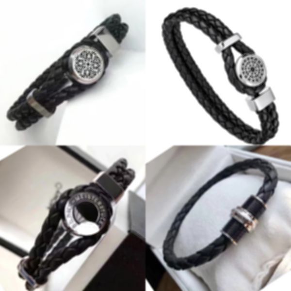 

various styles leather rope bracelet stainless steel buckle leather weaving simple style temperament men's bracelet, Golden;silver
