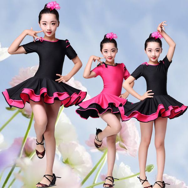 

2019 spandex girls latin dresses for dancing ballroom dance dress rumba samba children samba cha cha tango skirt standard salsa, Black;red