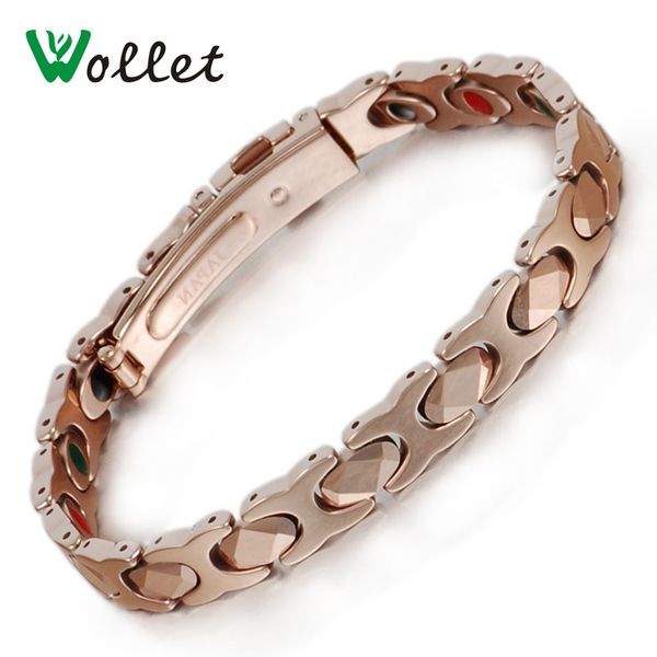 

wollet jewelry 19.5cm magnetic tungsten bracelet for women or men rose gold color germanium infrared negative ion watch buckle, Golden;silver