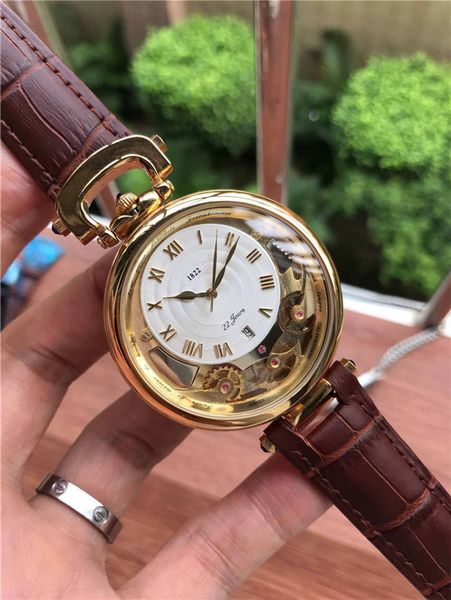 

46mm luxury watch mens designer watches real cow leather band automatica mechanical movement man wristwatches montre de luxe pour hommes, Slivery;brown