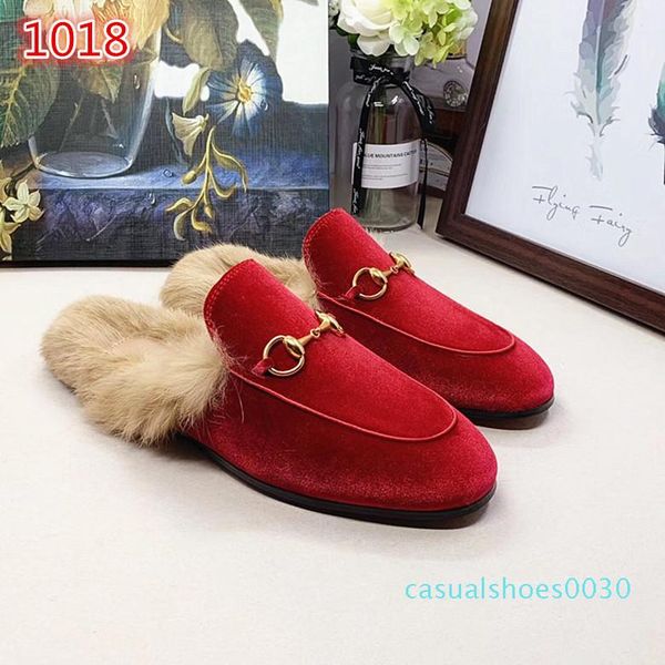 

men's and women's warm plus velvet no heel muller 2020 autumn and winter new leather letters embroidered baotou rabbit fur slipper, Black