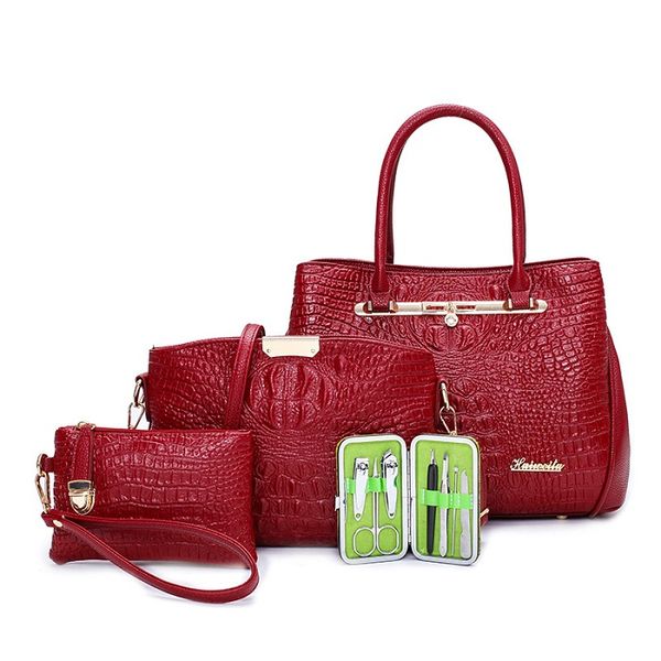 

fashion ladies handbags european and american style design crocodile pattern solid color composite bag three-piece ladies bag wholesale