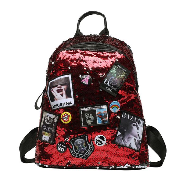 

backpack women fashion sequin badge women's backpack bolsa feminina backpacks for school teenagers girls bags for women 2020