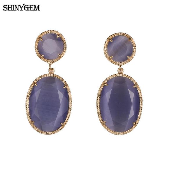 

shinygem 7 colors cat eye drop earrings faceted big rhinestone earrings gold plating zircon drop dangle earrings for women 2019, Silver