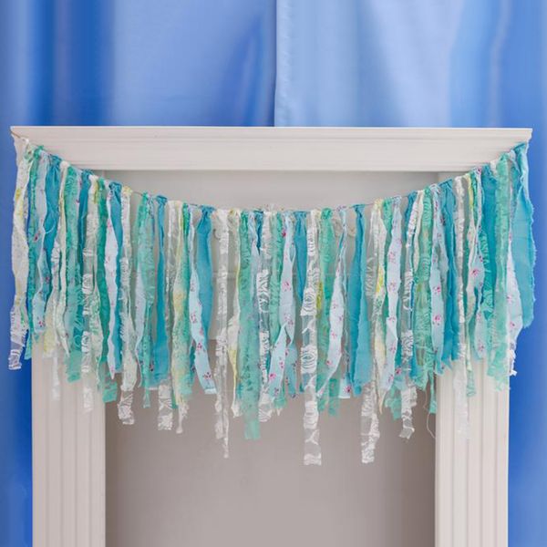 

ribbon tassel garland blue handmade fabric banner fringe hanging decor wedding nursery p props bridal shower party