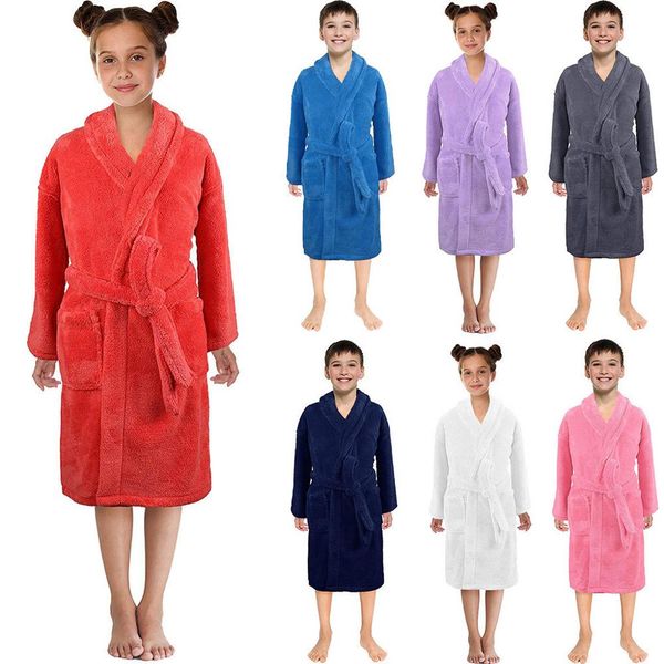 

cute children sleepwear flannel hooded bath robes night-robe pajamas toddler baby boys girls flannel bathrobe.kids clothes, Blue;red