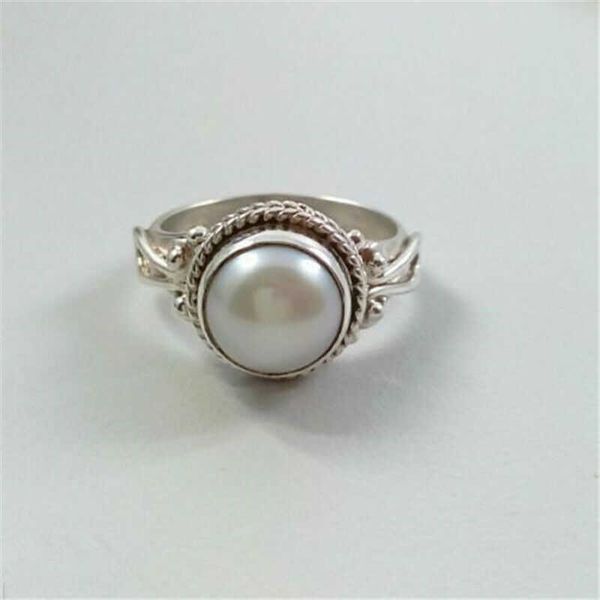 

engagement size 6-10 wedding jewelry pearl ring 925 silver white antique women, Slivery;golden