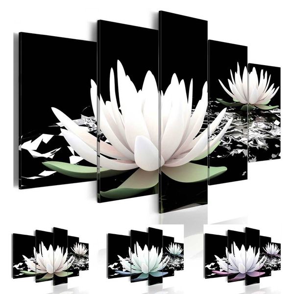 

fashion wall art canvas painting 5 pieces blue green purple lotus flower modern home decoration,choose color and size no frame