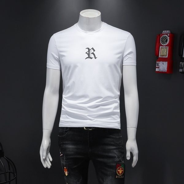 

2020 new summer fashion men tshirt short sleeve o-neck letter print mens designer casual loose mens t-shirts tees plus size, White;black