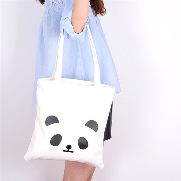 

kawaii cute cartoon panda print canvas bag casual fashionable shoulder bag fashion shopping travel large reusable