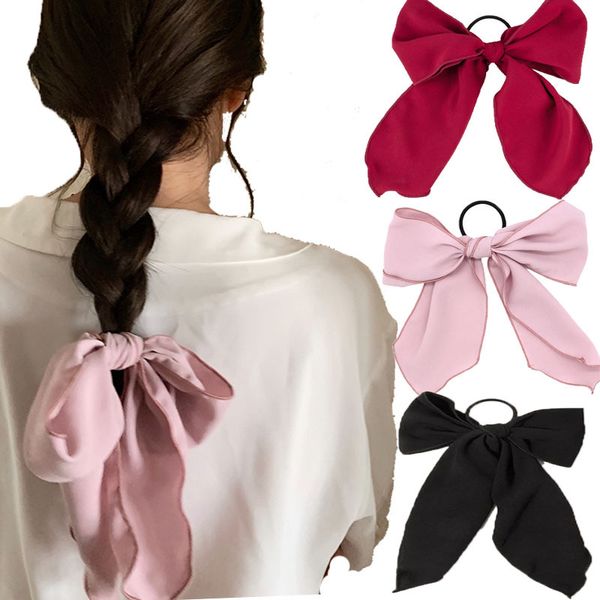 

chiffon butterfly knot hair rope sweet celebrity ribbon large intestine circle leather, Pink