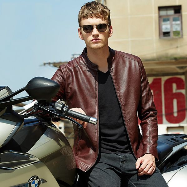 

2017 men brand motorcycle pu leather jackets winter mens fur coat biker jacket .men's leather jacket bgsd602, Black