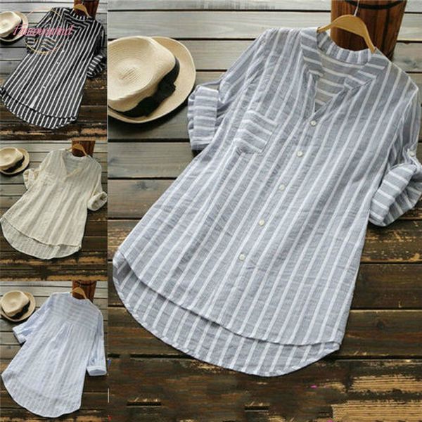 

womens summer v neck fashion striped v neck button confortable casual shirts loose baggy tunic shirts plus size, White