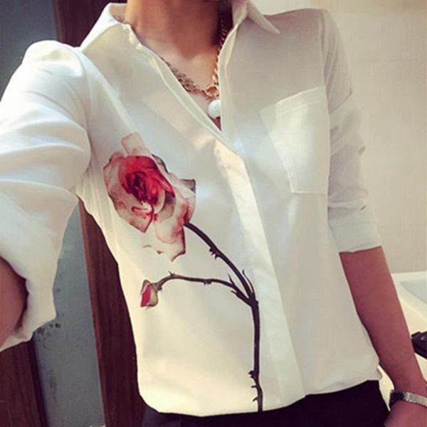 

nibesser long sleeved chiffon shirts fashion rose flower blouse casual turn down collar shirts white chiffon blouse womens