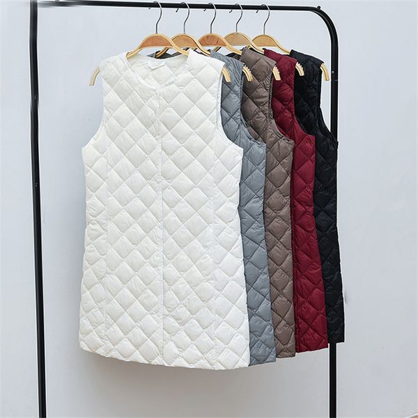 

two wears autumn women long down waistcoat coat ultra light white duck down vest parka female sleeveless jacket plus size a1099, Black