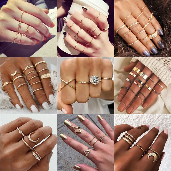 

letapi bohemia женщина кольцо мода кристалл металл moon корона партия ювелирные изделия кольцо набор для женщин, Golden;silver