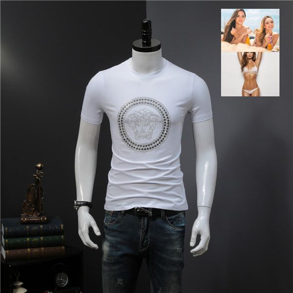 

italy brand designer men t shirts short sleeved medusa embroidery applique cotton t-shirts fashion harajuku casual t shirt, White;black