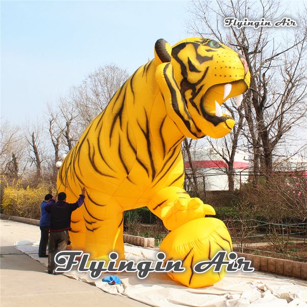 Balão de réplica de estátua de tigre inflável amarelo grande real 5 m de altura para evento ao ar livre
