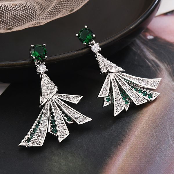 

fashion- wedding earrings brand jewelry for women 2019 trendy full diamond fan pendant earring 925 silver needle ear studs