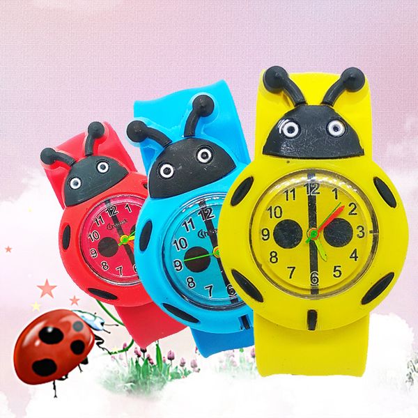 

fashion cartoon bee ladybug slap watch for children sports quartz wristwatches baby girl gift kids student watches clock relogio, Slivery;brown