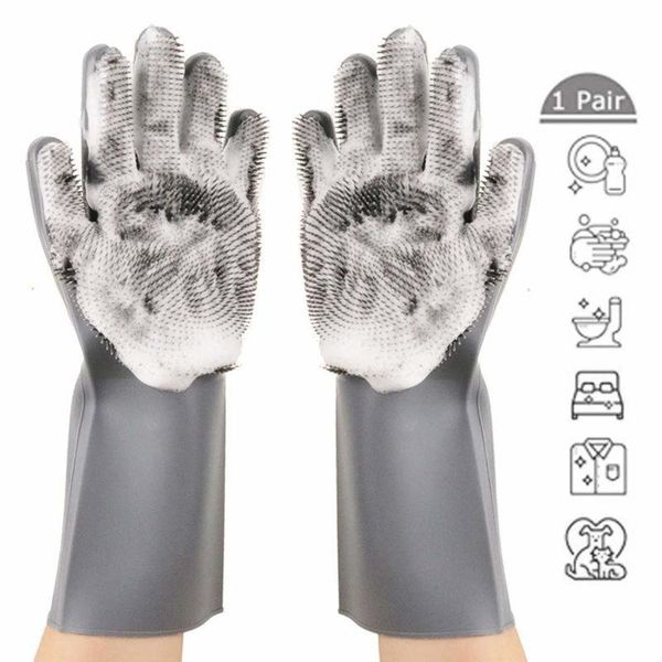 

1 pair magic silicone dishwashing scrubber dish washing sponge rubber scrub gloves kitchen cleaning
