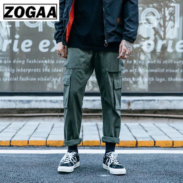 

zogga spring solid casual male full length cargo pants high-quality 100%cotton mid-waist men pants without fade/shrink/pilling, Black