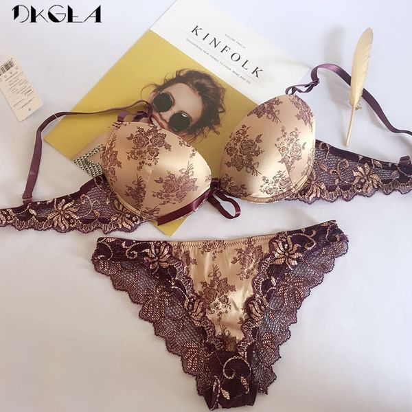 

new red printing bra set push up brassiere thick cotton underwear set bras women bow luxury embroidery lace lingerie sets, Red;black