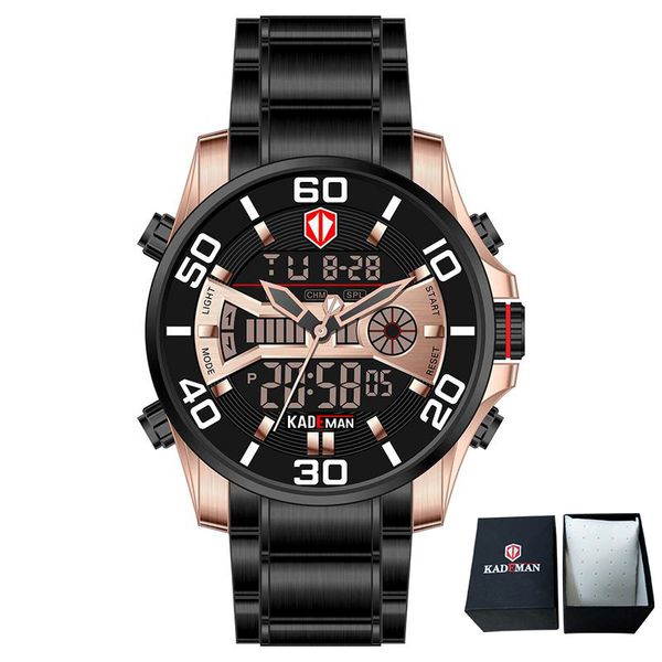 

k6171 casual sports men watch new full steel waterproof led digital watches brand dual display automatic date wristwatch, Slivery;brown