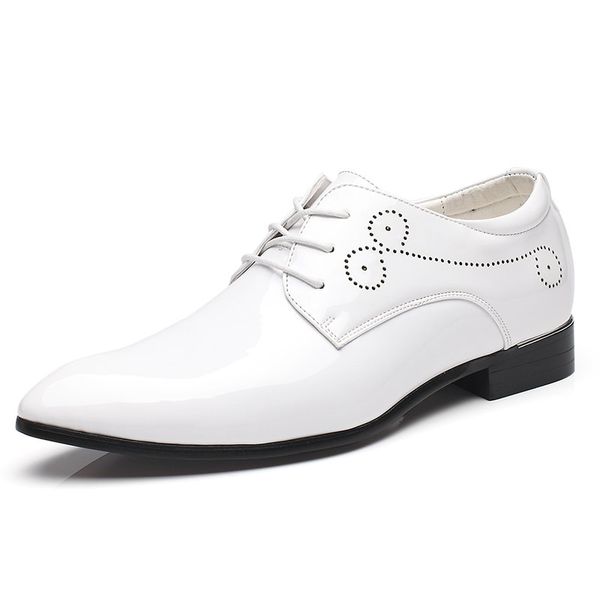 

men's business casual shoes british style patent leather men oxfords lace up pointed toe formal wedding party shoes white, Black