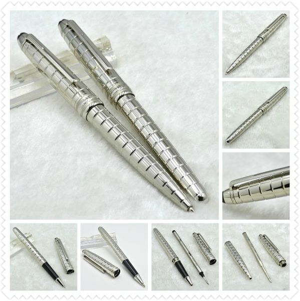 

classic 163 silver checkerboard ballpoint pen / roller ball pen with star office stationery luxury writing ball pens gift, Blue;orange