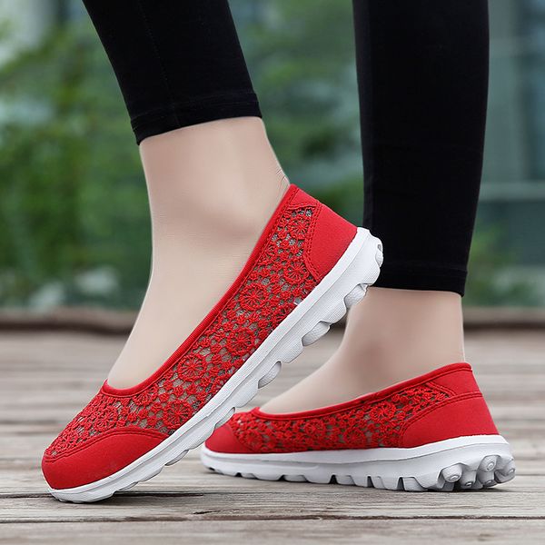 

2018 ligjtweight lace mesh women sneakers autumn loafers shoes with flat platform size 35-42 big size sports shoe ing