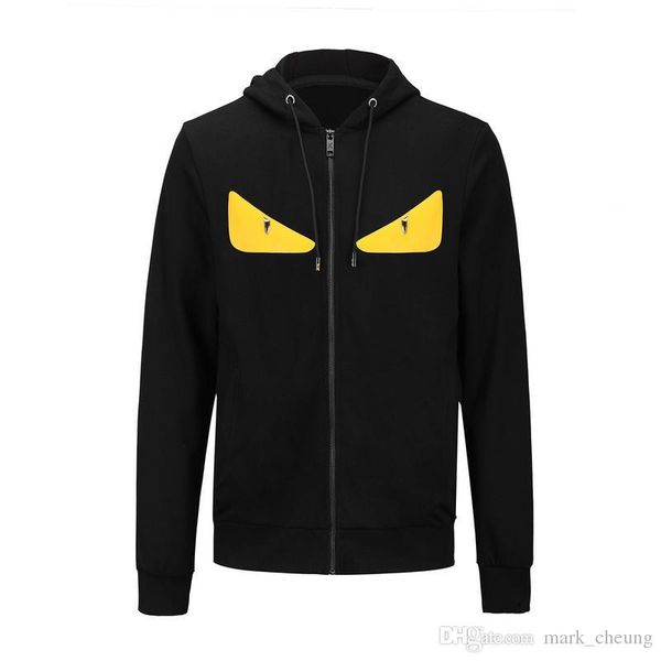 

2018 autumn tide brand men women hoodies cute yellow eyes print casual hoody men hip hop zipper jacket luxury sweatshirts m-xxl, Black