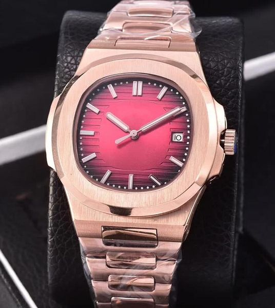 

6 colors luxury nautilus mens date watch 5711-1r-001 transparent back 18k rose gold automatic machinery movement men's watch, Slivery;brown