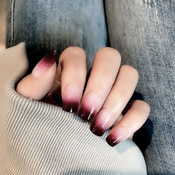 

24 piece boxed gradient long fake nails finished nail patch ---ms, Red;gold