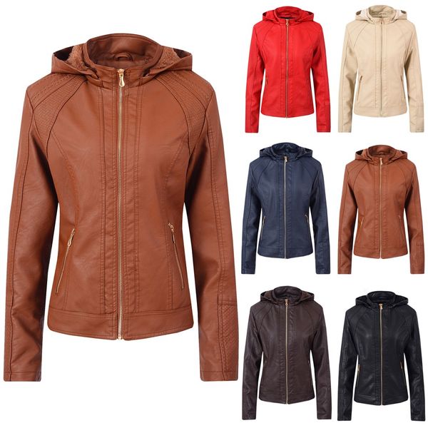 

chaquetas mujer 2019 winter coat women's autumn plus velvet zipper female motorcycle leather hooded jacket coat abrigos mujer, Black