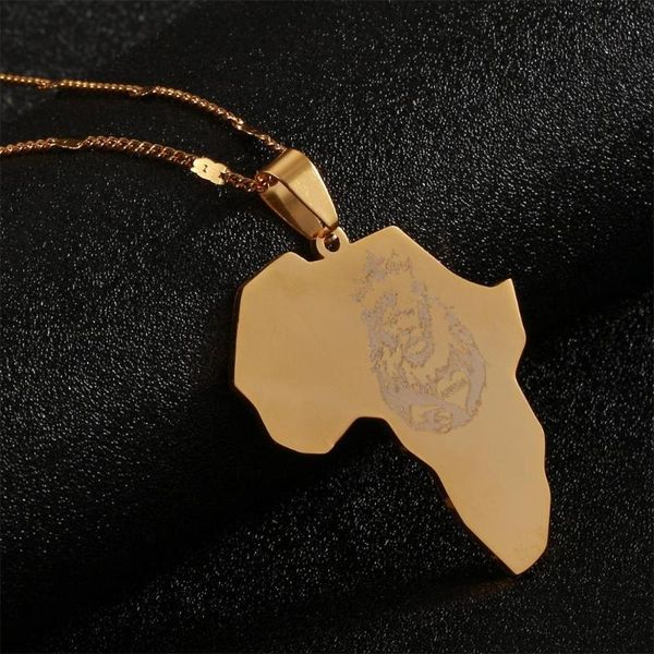 

africa lion heart map necklace gold color african map for men women ethiopian jewelry, Silver