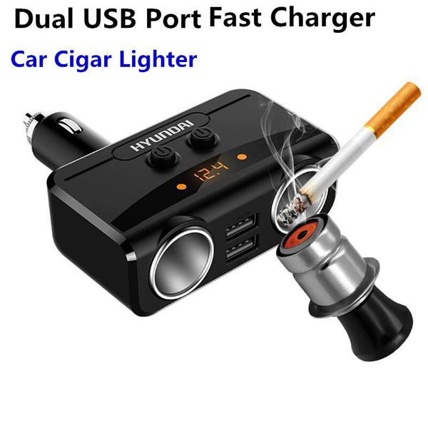 

universal car lighter rechargeable dual ports usb led screen car ette lighter socket splitter plug for mobile phone