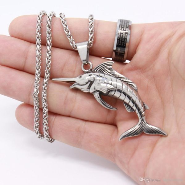 

stainless steel beak shark pendant necklace silver plated chain men jewelry sea animal jewelry