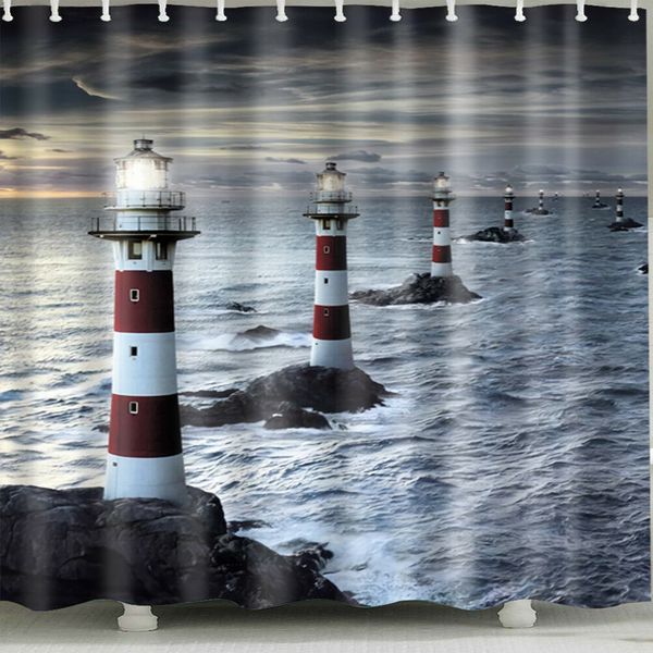 2019 Lighthouse Shower Curtain Durable Fabric Mildew Bathroom