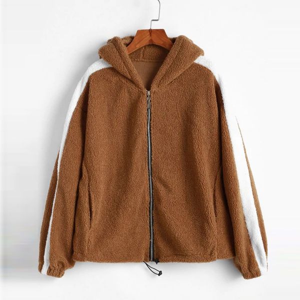 

fluffy hoodie women sweatshirt autumn winter thicker warm long sleeve patchwork casual pullovers outwear hooded moletom new, Black