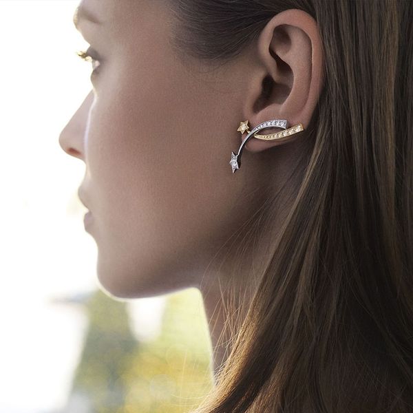 

new earrings exquisite hollow out full crystal star ear cuff special design zinc alloy rhinestones jewelry gift earring, Golden;silver