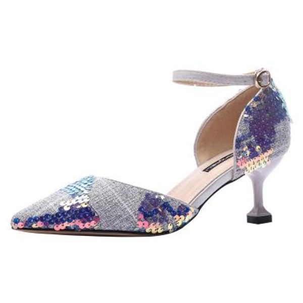 

2020 summer new sequin temperament girl high heels women's belt heel shoes, Black