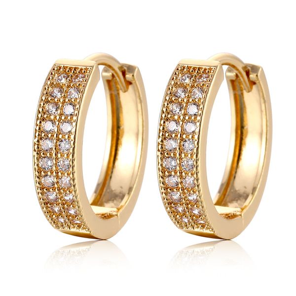 

charm circle shining hoop earring cubic zircon copper 18k gold plated non-fading no allergy huggie earring jewelry wholesale, Golden;silver