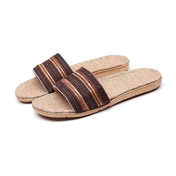 

2020 men's slippers fashion women mens slides couple flip flops non-slip linen bathroom slides beach shoes zapatos hombre fn60, Black