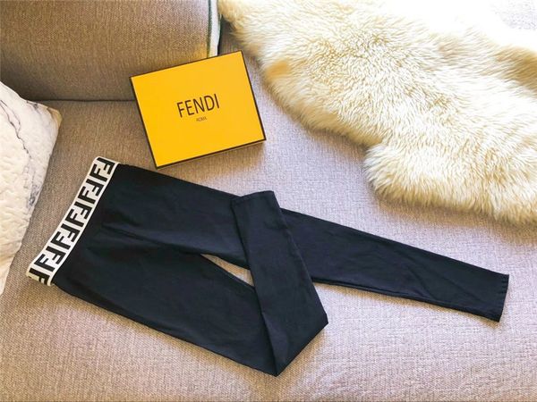 

waist ff letter stretch pants luxury designs europe and america fashion render pants pure color black pants