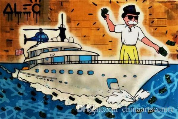 

a. alec monopoly handpainted & hd print abstract graffiti art oil painting rich man yacht on canvas wall art home deco g56